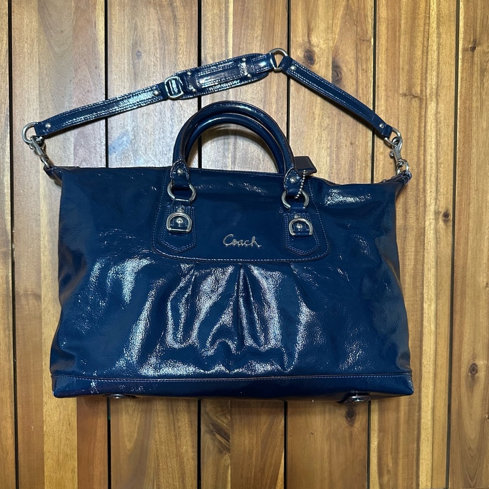 Coach Ashley patent leather large satchel in cobalt blue